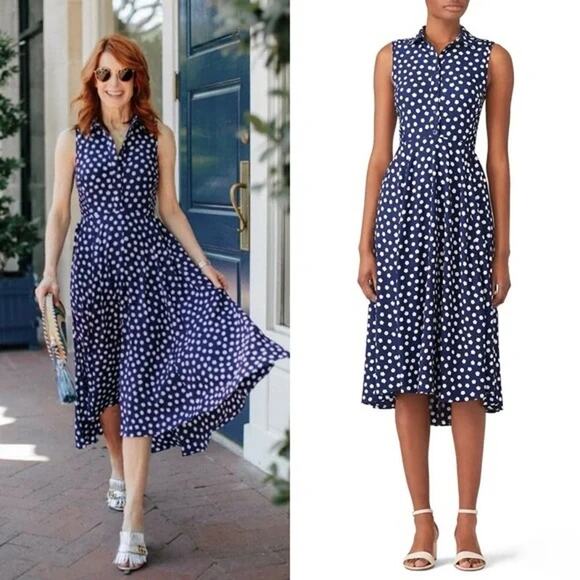 kate spade Dresses & Skirts - [Kate Spade] Navy California Dreaming Cloud Dot Sleeveless Shirtdress Midi Sz 0
